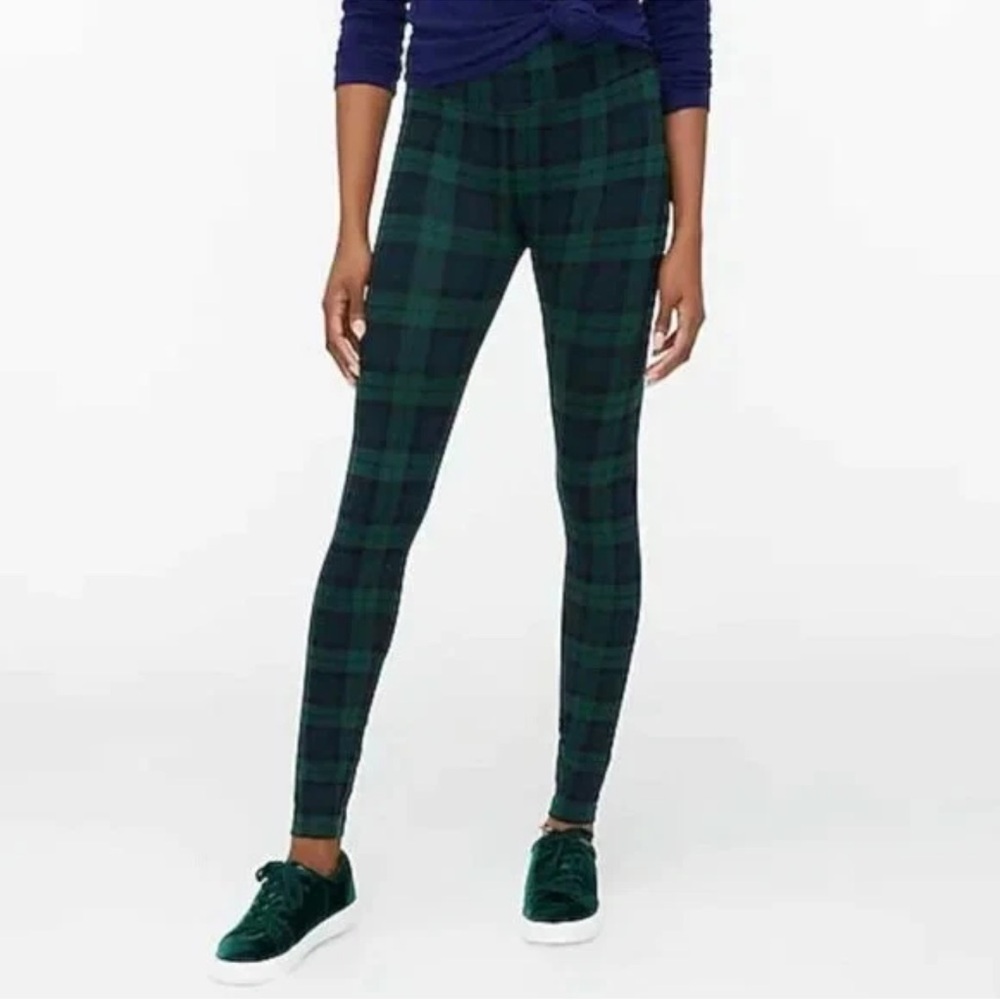 J Crew Plaid Leggings Pants Blackwatch Plaid Navy Green Size Large